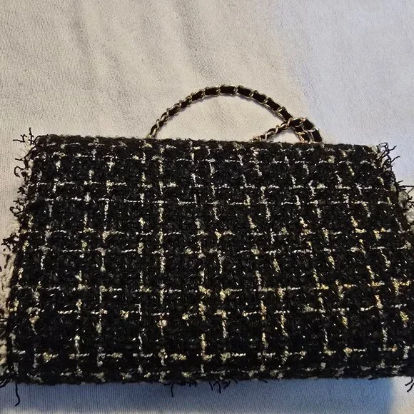 Anthropologie Cristina Sabatini Black White Gold Tweed Brielle Bag Clutch GUC. - Picture 13 of 16